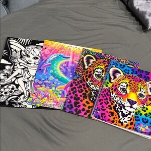 Lisa Frank Neon Rainbow Leopard Spiral Notebook n folders
